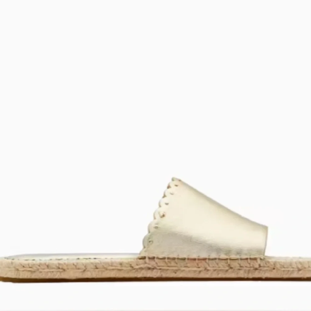 Kate Spade | Giovanna Gold Crinkle Leather Slip-on Espadrille Sandals, Size 8